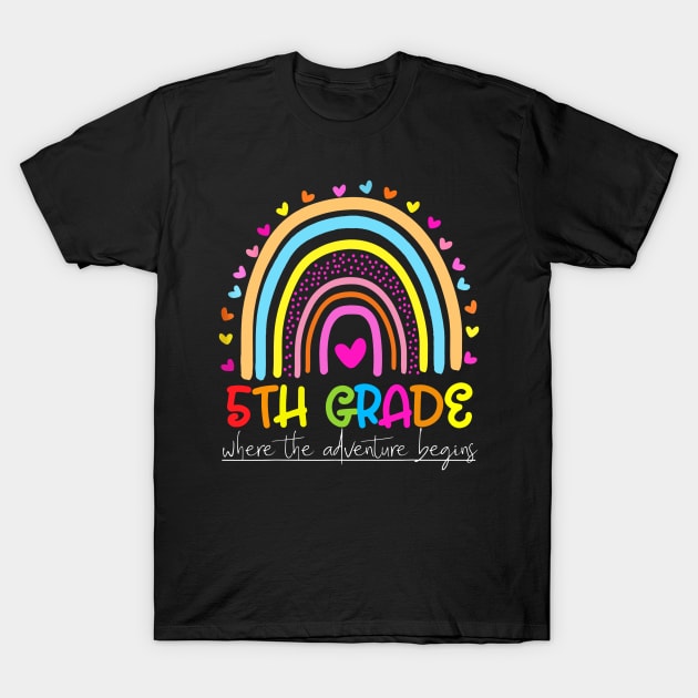 Rainbow 5th Grade Where The Adventure Begins T-Shirt by Red and Black Floral